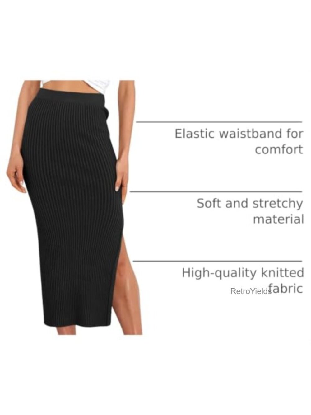 Women's Bodycon Knitted Pencil Skirt High Waisted Midi Split Elastic Waist - Picture 3 of 6